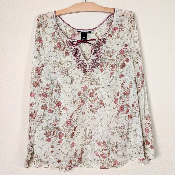VTG Venezia Womens Sheer Blouse 18/20 Floral Boho Y2K Beaded Fairy Cottagecore - Picture 1 of 8